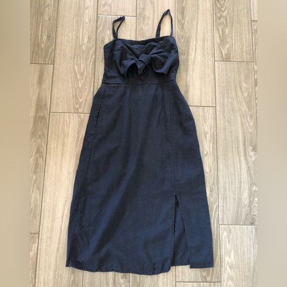 Marisa|Navy sleeveless midi dress with side slit and bow front detail•••small - Picture 1 of 13